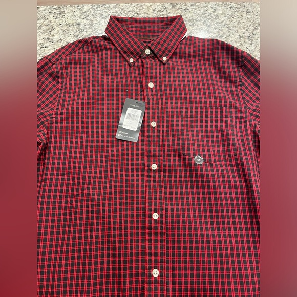 Chaps Men’s Long Sleeve Collared Button Down (Lead Table) Red/Black Size Medium - Picture 6 of 11